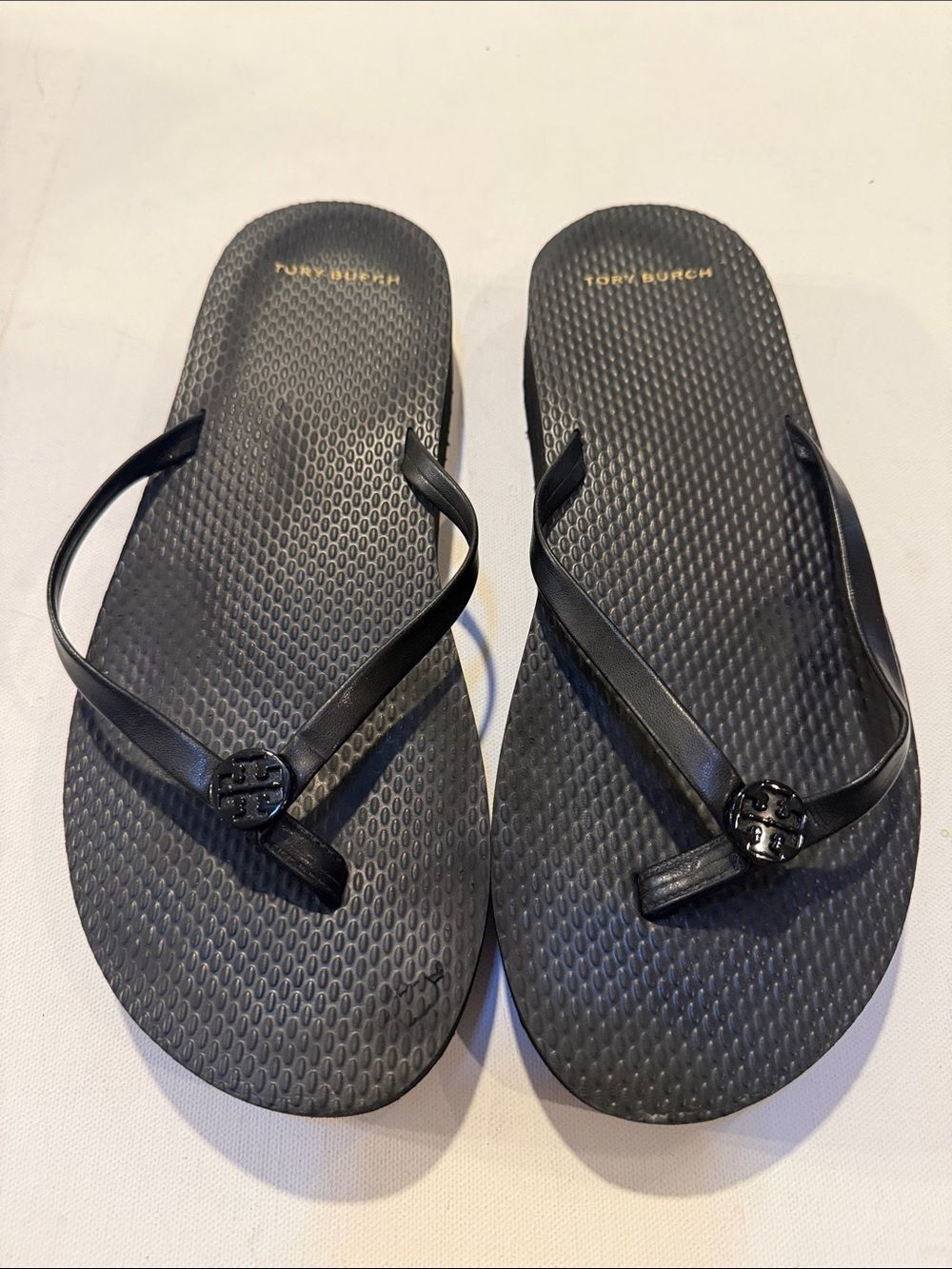 Tory Burch Black Logo Medallion Flip Flops